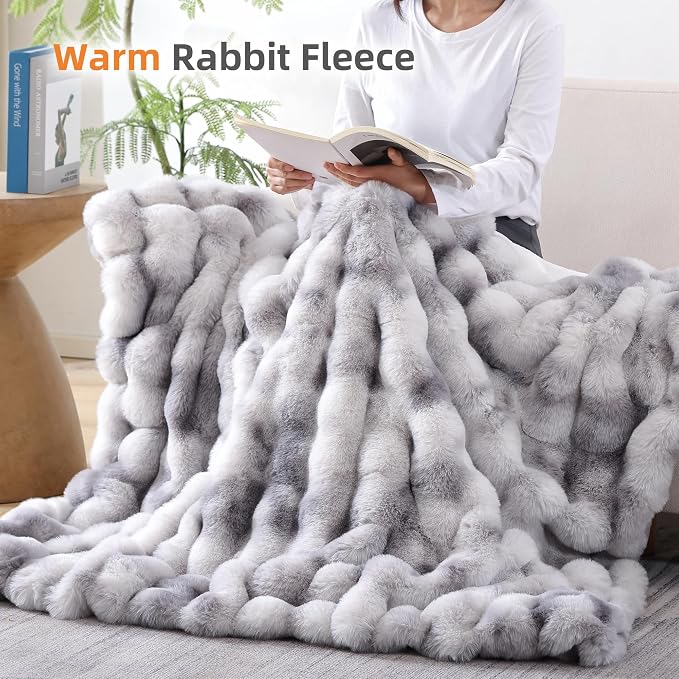 Faux Fur Throw for Couch - Tie-dye Grey Bubble Blanket 60"x80" | Fluffy Plush Fuzzy Throw for Sofa & Bed, Super Soft Cozy Comfrt Blanket, Luxury Aesthetic Grey Decor Gift for Women