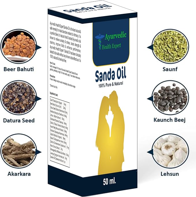 Sanda Herbal Massage Oil for Men | Natural Ayurvedic Blend with Safed Musli, Ashwagandha & Sesame Oil | External Use Only | 50 ml (1.6 oz)
