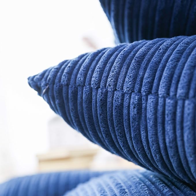 UGASA Striped Textured Velvet Corduroy Pillow Covers Decorative Europe Sham Throw Pillow Cushion Cover for Couch, 1 Pc, (61x61 cm, 24inch), Navy Blue