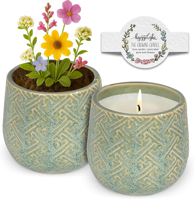 Hyggelight - The Growing Candle, Juniper & Citronella Scent, 10oz Ceramic Pot, Aromatherapy Candles, Gift for Outdoors, 100% Soy, Ida