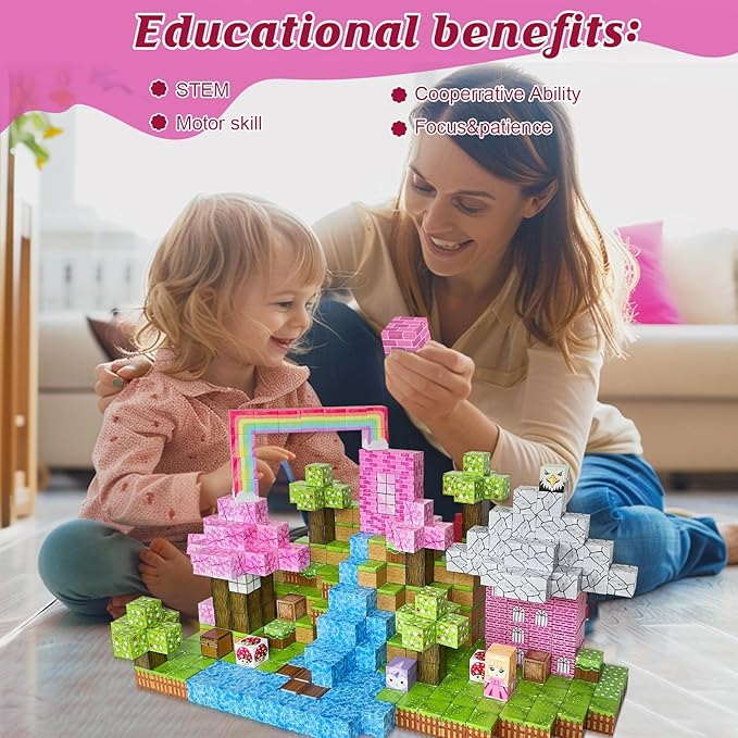 Magnetic Blocks - 110PCS Magnets Building Blocks World Set for Kids Ages 3-5 5-7 8-12, Magnetic Tiles Game Preschool Toys for 3 4 5 6 Year Old Girls Boys Gifts （Rainbow Home）