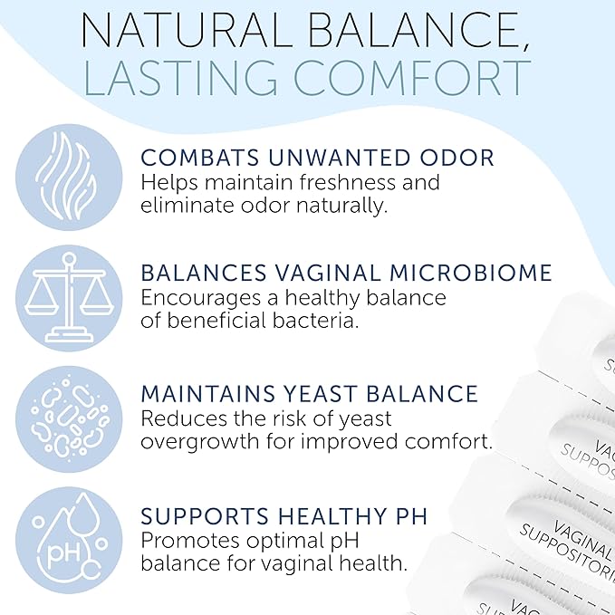 Vaginal Probiotics Suppositories for Women | Boric Acid for Women | pH Balance Support | Helps with Odor, Burning, Itching & Discharge | Yeast Infection Care for Feminine Comfort | 12 Suppositories