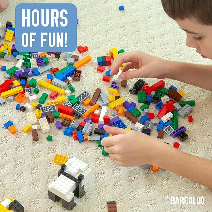 Barcaloo 1000 Piece Building Bricks Play Set, 10 Classic Colors Bulk Building Blocks, Generic Brick Building Parts, for Boys and Girls, Assorted Tub Classic Colors