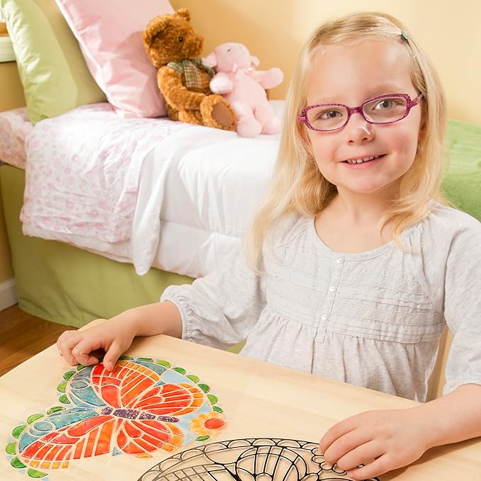 Melissa & Doug Stained Glass Made Easy Activity Kit: Butterfly - 140+ Stickers Kids Sticker Stained Glass Craft Kit; Sun Catchers for Kids Ages 5+