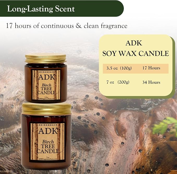 ADK Birch Scented Candle, 3.5 Oz Aromatherapy Candle, Proudly Poured in The USA, Natural Wax for Relaxation and Home Décor, for Gift, Kitchen, and Living Spaces