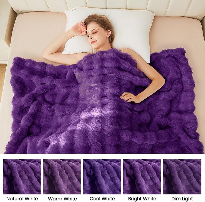 ORINOVA Purple Cozy Thick Throw Fuzzy Blanket for Couch Fluffy Faux Fur Blankets for Bed Living Room Women Gift Home Decor 60x80