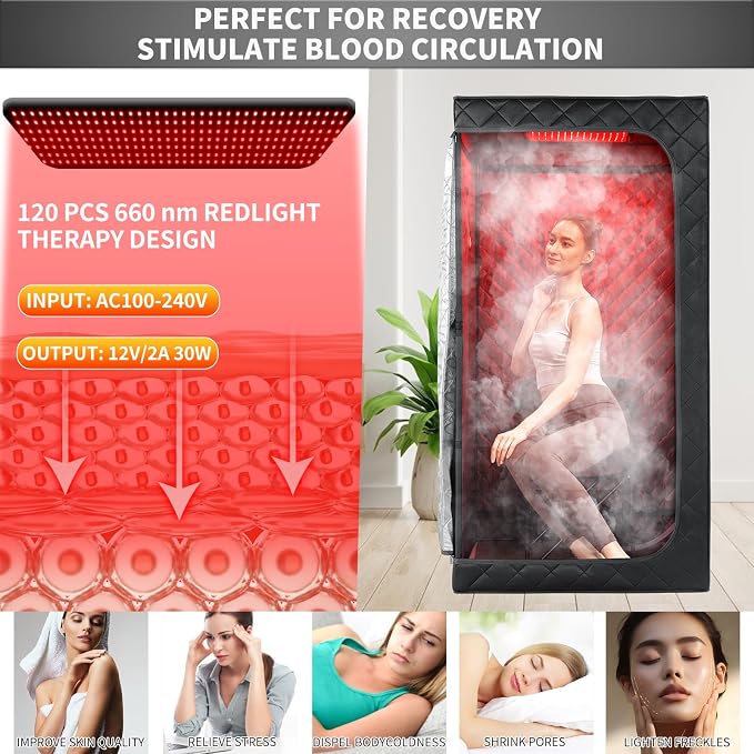 Infrared Red Light Therapy Sauna, Portable Steam and Infrared Sauna for Home, Full Body Sauna Tent for Relaxation, Large Infrared Sauna Box with 660nm Red Light, 3L&1100W Sauna Steamer