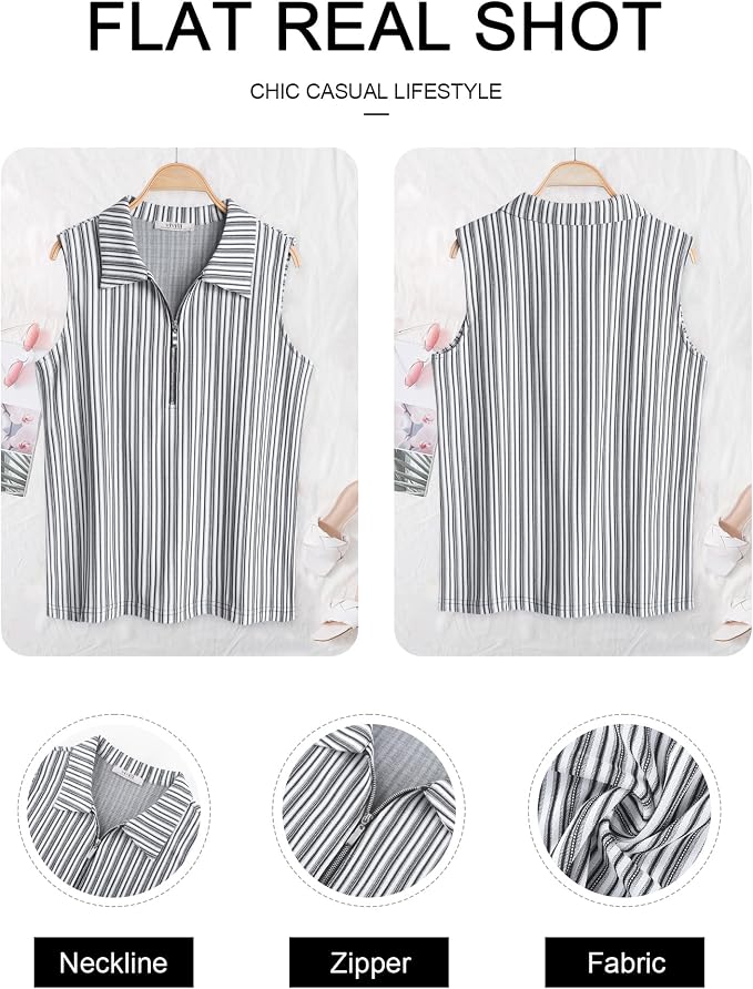 Vivilli Womens Ribbed Tank Top Zipper V Neck Dressy Casual Blouses Sleeveless Camisole Tops Work Tank Polo Shirts