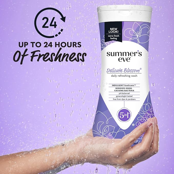 Summer's Eve Delicate Blossom and Amber Nights Daily Refreshing All Over Feminine Body Washes, Remove Odor, pH Balanced, 15 fl oz Each