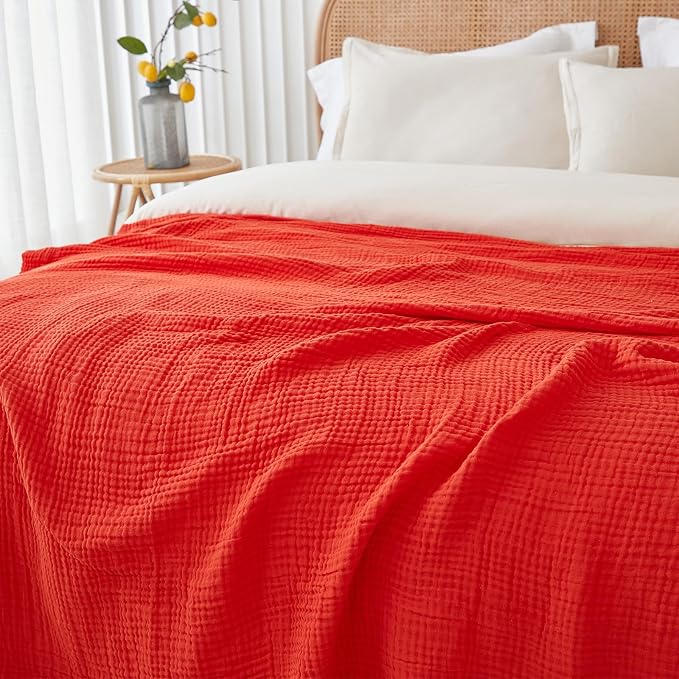 EMME Muslin Blankets for Adults Throw Blanket for Couch Breathable Gauze Soft Lightweight Airy Orange Rust Twin XL 66" x 90"