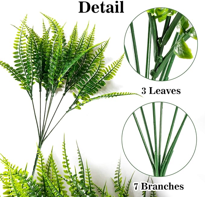 MAQIHAN 40PCS Fake Fern for Outdoor - Artificial Boston Fern Stems Decor | Realistic Fake Greenery for Large Planters, Vase, Porch, Patio, Garden Decor, Faux Plants for Indoor, Outdoor Home Decoration