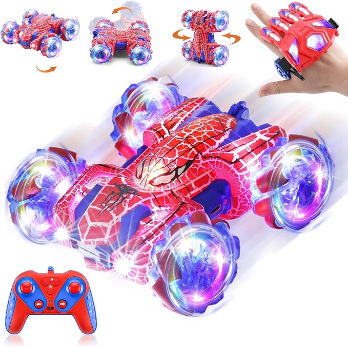 Gesture Sensing Remote Control Car, 2.4Ghz RC Cars with Wholebody Light & Headlight, Hand Controlled Double Sided Rechargeable RC Stunt Car Spider Toys for Boys 4-6 5-7 8-13