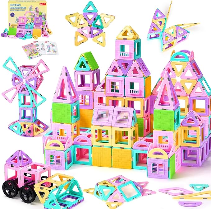 102 PCS Magnetic Tiles Set, Magnet Building Blocks Set with Car for Kids Ages 3+, STEM Educational Montessori Learning Construction Toys for 3 4 5 6 7 8 + Year Old Toddlers Boys Girls Birthday Gifts