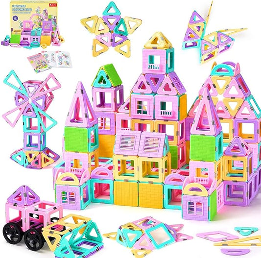 102 PCS Magnetic Tiles Set, Magnet Building Blocks Set with Car for Kids Ages 3+, STEM Educational Montessori Learning Construction Toys for 3 4 5 6 7 8 + Year Old Toddlers Boys Girls Birthday Gifts