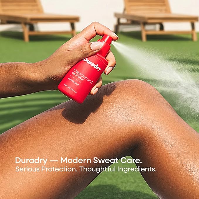 Duradry Aluminum-Free Deodorant Body Spray for Men and Women – Unscented Deodorant for Whole Body, Natural Odor Neutralizer, Clear and Residue Free, Non-Staining – 3.4 Fl Oz