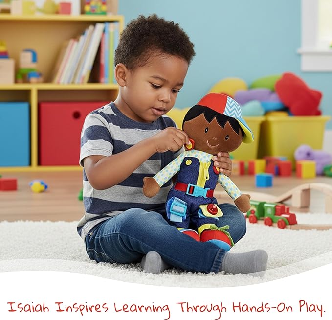 June Garden 15.5" Dressy Friends Lucas - Educational Stuffed Plush Doll for Kids and Toddlers 2 Years and Up - Montessori Buckle Soft Toy