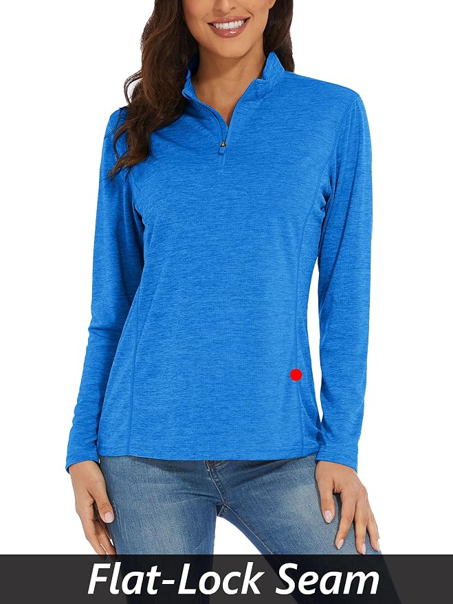 MAGCOMSEN Women's UPF 50+ Sun Shirts Long Sleeve 1/4 Zip Pullover Quick Dry Workout Hiking Tops Running Athletic Shirts