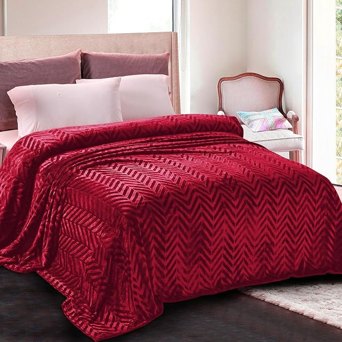 Whale Flotilla Flannel Fleece Fall Bed Blanket Twin Size, Red | Lightweight Breathable Soft Bedspread, Plush Fluffy Coverlet Chevron Design Decorative Blanket for Home Life, 60x80 Inch