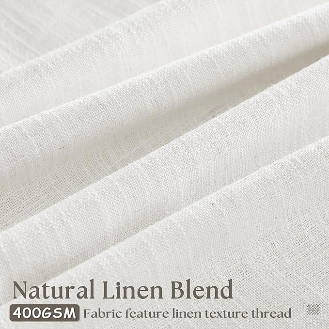 Off White Linen Curtains 102 Inches Long 2 Panels for Living Room Modern Thick Linen Flax Pinch Pleated Memory Trained Light Filtering Ceiling Semi Sheer Curtain with Hook Rings Ivory Beige White