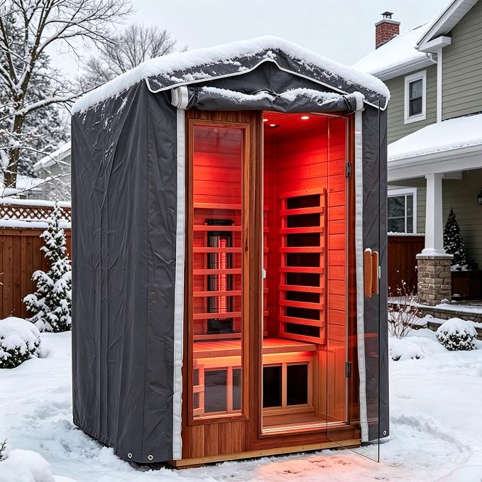 2-Person Outdoor Sauna Cover, Waterproof Dustproof Protective Cover | 3-Layer Oxford Fabric with Hook & Loop Roll-Up Door, Heat Retention, for Hillside Roof Sauna Within 57.8*40.5*81.1 Inch