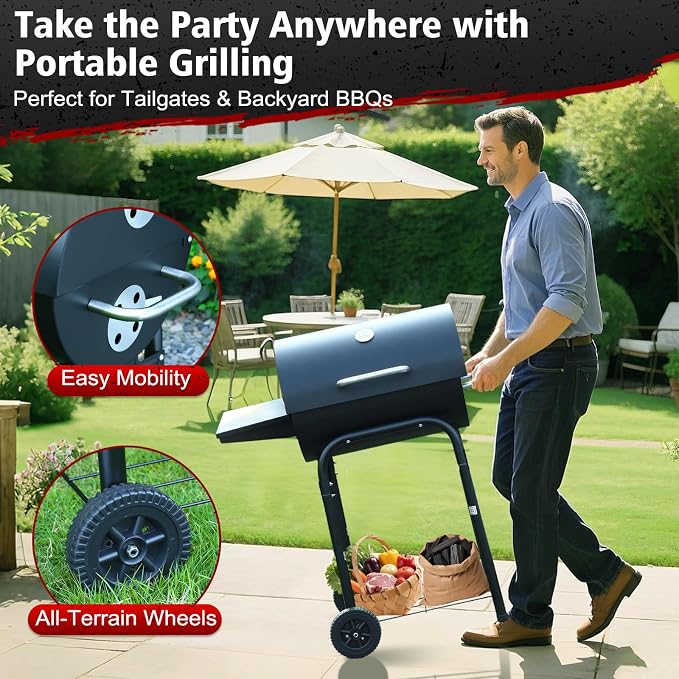 Barrel Barbecue Charcoal Grill: Premium Spacious Outdoor BBQ Grill | with Side Table - Ideal for Patio Cooking Backyard Grilling Camping Picnics Tailgating Parties