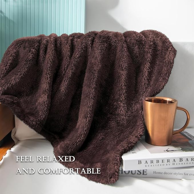 Exclusivo Mezcla Fuzzy Plush Fleece Bed Blanket Queen Size, Coffee | 90x90 Inches, Super Soft and Cozy Bed Blanket, Fluffy Decorative Bedding for Livingroom, Bedroom, All Season