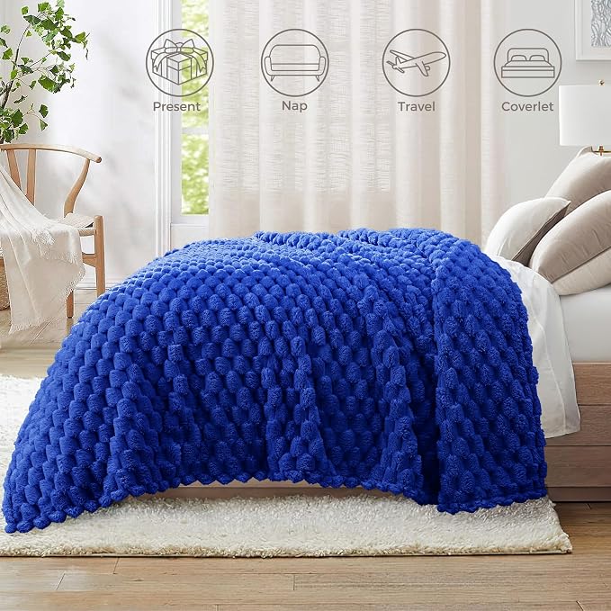 Whale Flotilla Soft Fleece King Size Bed Blanket Luxury 3D Jacquard, Blue | Lightweight Breathable Coverlet Bedspread for All Seasons, Super Cozy Plush Fluffy Fuzzy Decorative Blanket for Bed, 90"x104"
