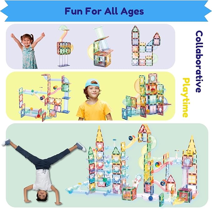 Magnetic Marble Run – 208 PCS Magnetic Tiles & Construction Blocks Set – STEM Building Toys for Boys & Girls Ages 3-9 – 3D Educational Marble Race Game – Gift for Birthdays & Classrooms