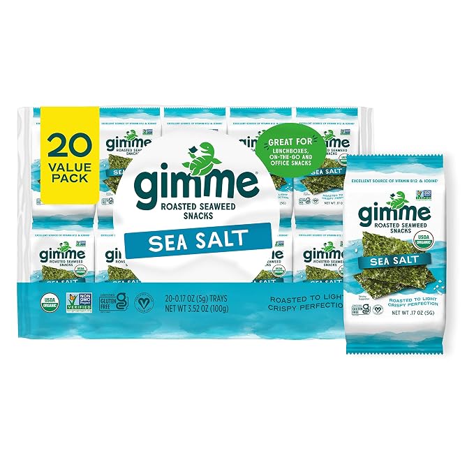 Gimme 20 CT Sea Salt Organic Roasted Seaweed Snacks, 5g, 0.17oz
