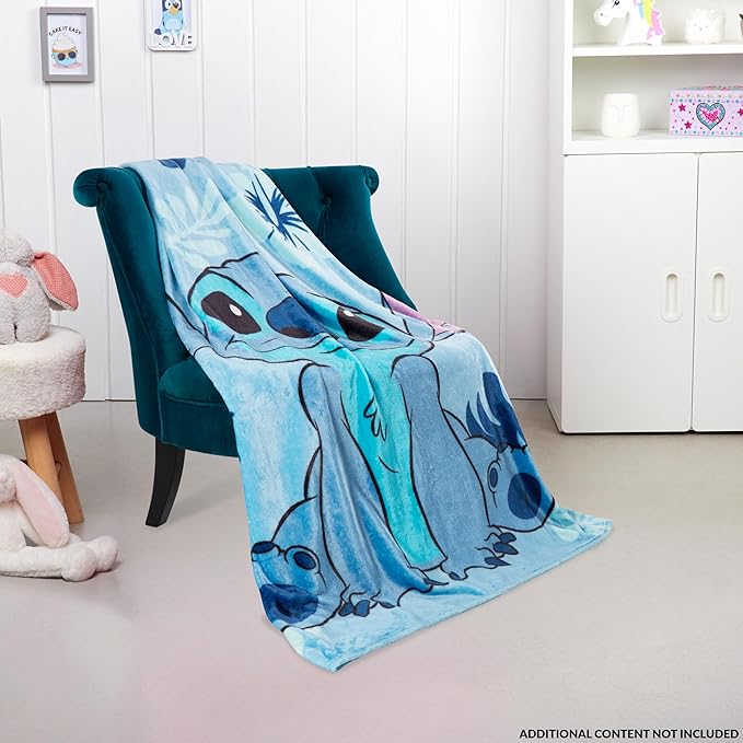 Disney Stitch Throw Blanket Soft Fleece Blanket Bedroom Accessories 59 x 51” (Light Blue Stitch)