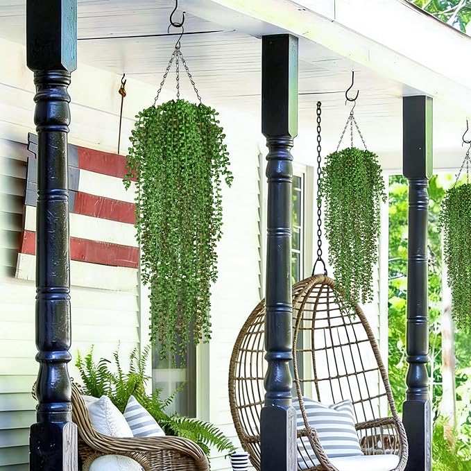 Waipfaru 4Pcs Artificial Hanging Plants for Outdoors, Fake Vines Greenery | UV Resistant Faux Outdoor Plants Ivy Vines for Modern Boho Patio Outdoor Indoor Party Wall Porch Gazebo Aesthetic Decor