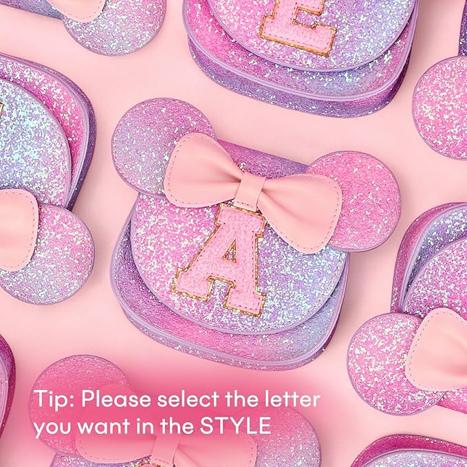 mibasies Toddler Purse Girl Gifts: Girls Birthday Gifts for 3-8 - Toys for Ages 2-4 Girls Mouse Ears Purse, Purple Rainbow, Letter M