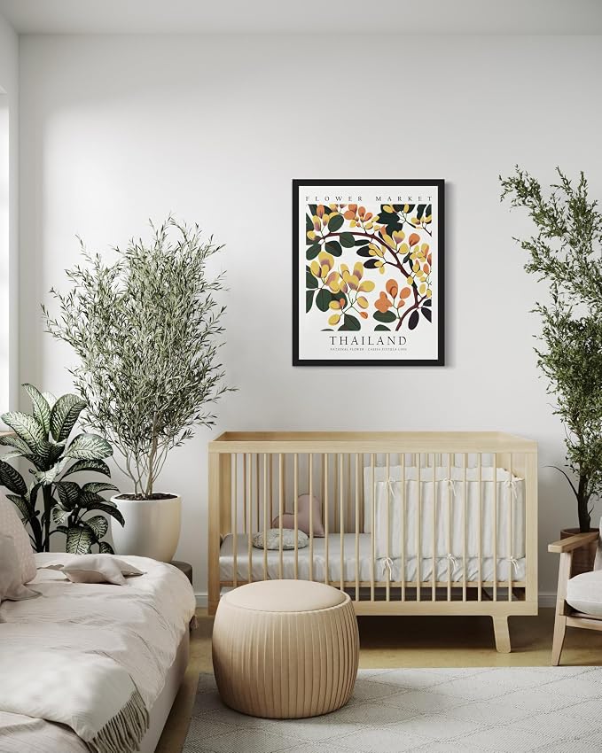 Thailand, Cassia Fistula Linn Art Print Poster, Flower Market Wall Art, Floral Artwork Decor for Bedroom, Kitchen, Bathroom, Livingroom Decoration 52 (Thailand, Cassia Fistula Linn, 14"L x 11"W, Unframed)