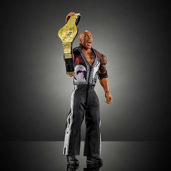 Mattel WWE Ultimate Edition Action Figure & Accessories, 6-inch The Rock Collectible Set, Swappable Heads & Hands, 30 Articulation Points