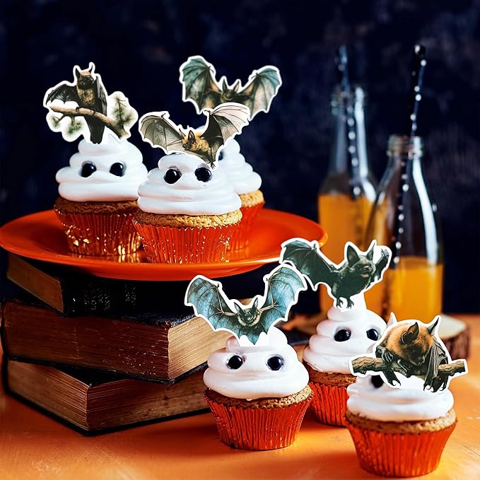 Gyufise 36Pcs Halloween Bat Cupcake Toppers Bat Cake Picks Halloween Horror Bat Cupcake Decors for Halloween Theme Baby Shower Party Cake Decoration Supplies