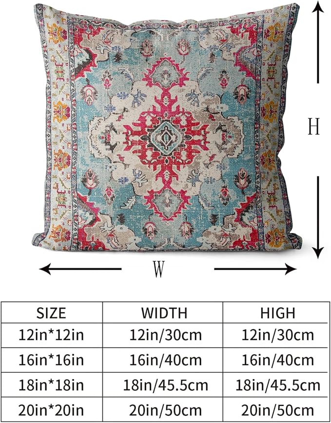 Snycler Boho Throw Pillow Covers 20x20 inch Set of 2 Boho Rug Carpet Double Sided Pattern Cotton Soft Pillow Case Cushion Cover Pillowcase for Couch Sofa Bed Decorative (Rose Red)