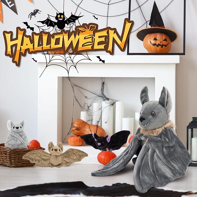 Tezituor 4Pcs Realistic Goth Bat Stuffed Animals Set, 32inch Large Mommy Stuffed Bat with 3 Cute Babies for Boys Girls, Hugging Soft Gothic Bats Plush Toy Gift for Halloween Christmas Party