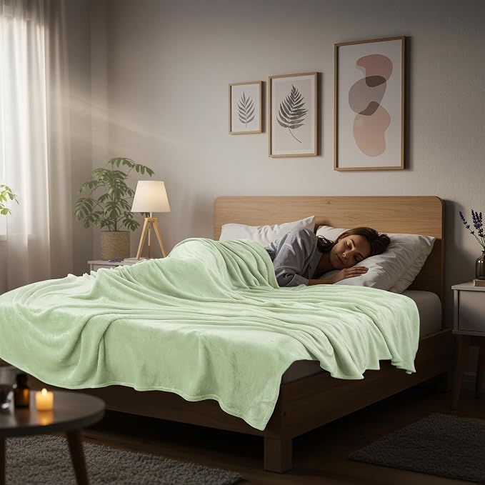 Utopia Bedding Soft Fleece Bed Blanket Queen Size Sage Green (90x90 Inch) | Microfiber Plush Warm Lightweight Breathable Cozy Blanket Anti-Static, All Season Use, Gift for Women and Men