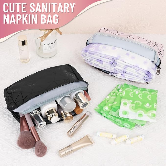 PU Sanitary Pad Pouch Discreet Period Underwear Organizer Bag | Water Resistant, Pink, Menstrual Cup Bag, Makeup Bag, Travel Essentials