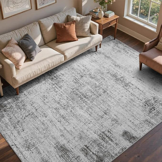 5x7 Ft Area Rugs for Living Room, Soft Non-Slip Washable Rugs Modern Abstract Pattern Carpet for Bedroom Indoor Floor Nursery Home Decor (Grey)