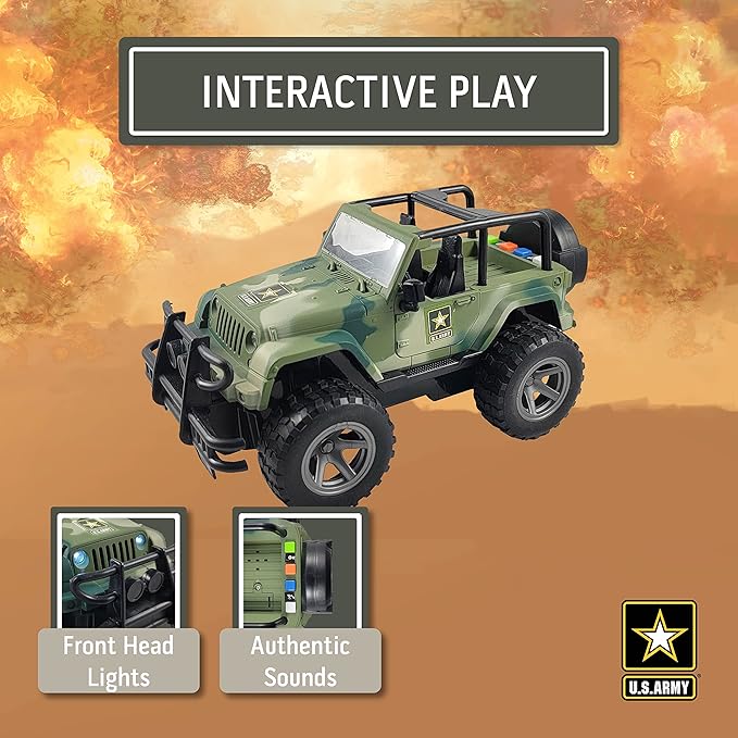 Lollipop United States Army Friction Powered 1/16 Model Off Road Vehicle w/Car Light & Sound, Push & Go Toy Rescue Battle Truck Military Toys 3+ yrs old