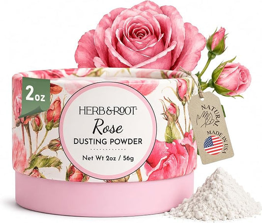 Rose Dusting Powder (2 oz Travel Size) – Talc-Free Body Powder with Arrowroot & Magnesium for Odor & Moisture – Soothing Anti-Chafe Powder for Underarms, Bra Line & Body – Made in USA