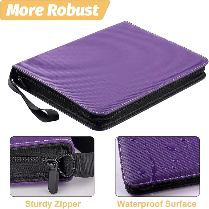 GERMUN 4 Pocket Card Binder, Premium Zip Trading Card Binder, 400 Double Sided Pocket PU Card Collection Binder, Collector Card Album, Card Folder for MTG, TCG, Sports Cards, Game Cards (Purple)