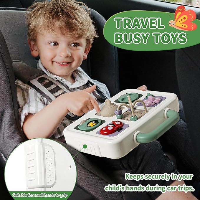 Baby Busy Board Cube, Toys for Boy Girl, Montessori Travel Toys for Toddlers, Learning Fine Motor Skills| Birthday Gifts for Infant Boys Girls (Large Garden Board)