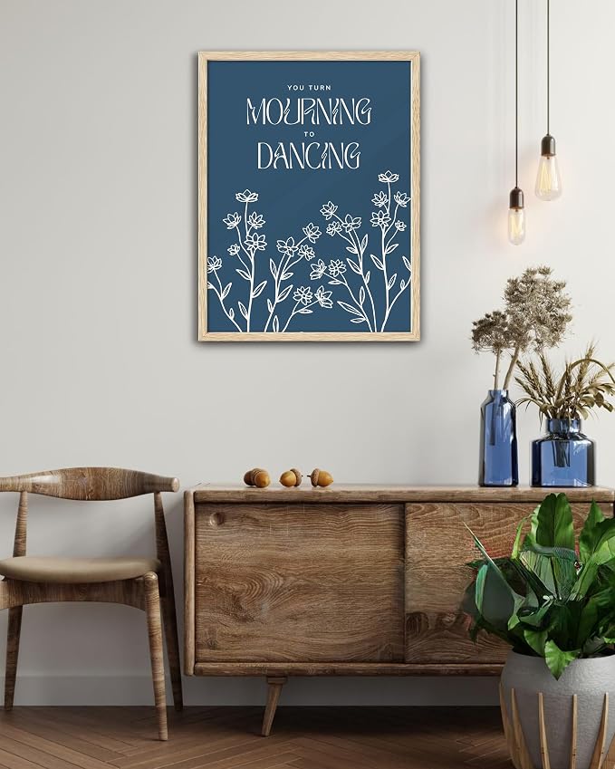 EcoHest 12x16 in Psalm 30:11 Mourning to Dancing Floral Christian Wall Art | Natural Oak Wood Frame with Canvas Wall Art, Scripture Bible Verse Wall Decor for Bedroom, Living Room, Office, Church, 1Pack