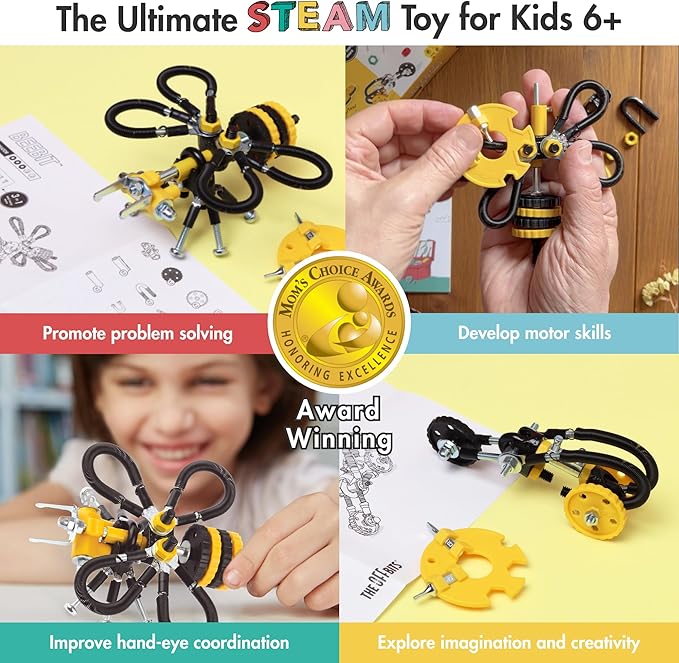The Off Bits Erector Set: Animal Mini STEM Toys for Kids 6+, Toy Building Sets with Nuts & Bolts, STEM Building Toys Gifts for Boys and Girls (Yellow Bee)