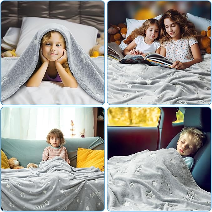 Glow in The Dark Blanket Stars Gifts for Girls Boys,Soft Blanket 3 4 5 6 7 8 9 10 Year Old Kids Gifts,Toddler Girls Toys Age 6-8,Gifts for Kids for Valentine's Day Birthday Presents,50"x60"