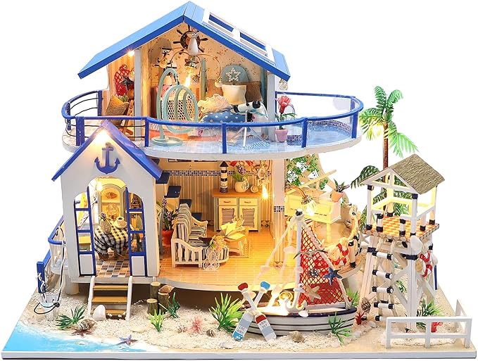 RHZN Miniature House Kit, Dollhouse Kit, Miniature Kit, DIY Mini House Building Kit for Adult, Beach House