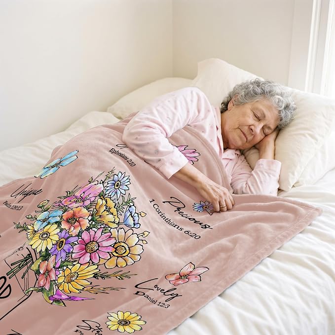 Christian Religious Gifts for Women, Light Pink Birthday Blanket 50''x 60'' | Religious Gifts for Women, Christian Blanket with Flowers, Baptism Christmas Spiritual Gifts for Sister Daughter Mom Grandma