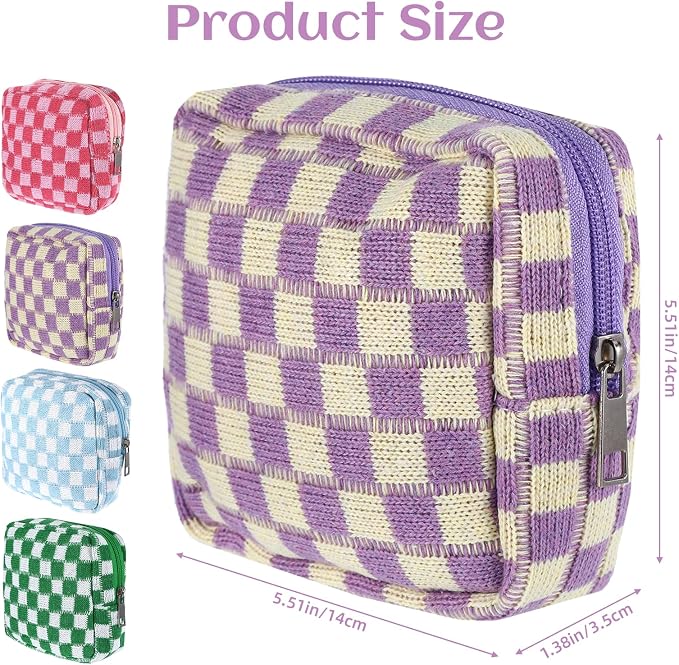 4Pcs Sanitary Napkin Storage Bag, Portable Period Bag for Teen Girls Woman, Pad Pouch Tampon for Purse, Reusable Zipper Period Pouches for Teen School Office Travel Feminine Care Organizer, Plaid